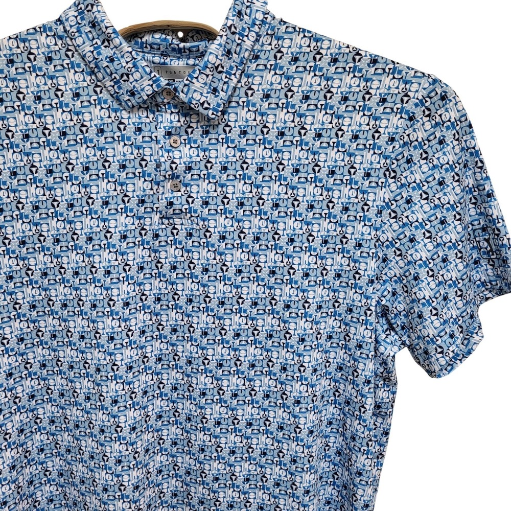 PGA Tour Pro Series Mens XL Blue Golf Tees Print‎ Athletic Fit Golf Polo Shirt